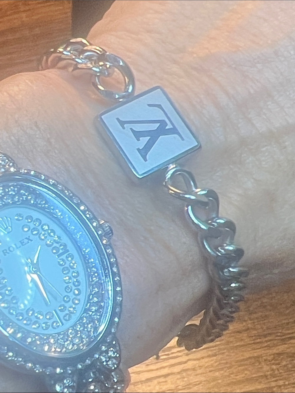 Stainless Steel Silver-Tone Chain Bracelet with Reversible Logo